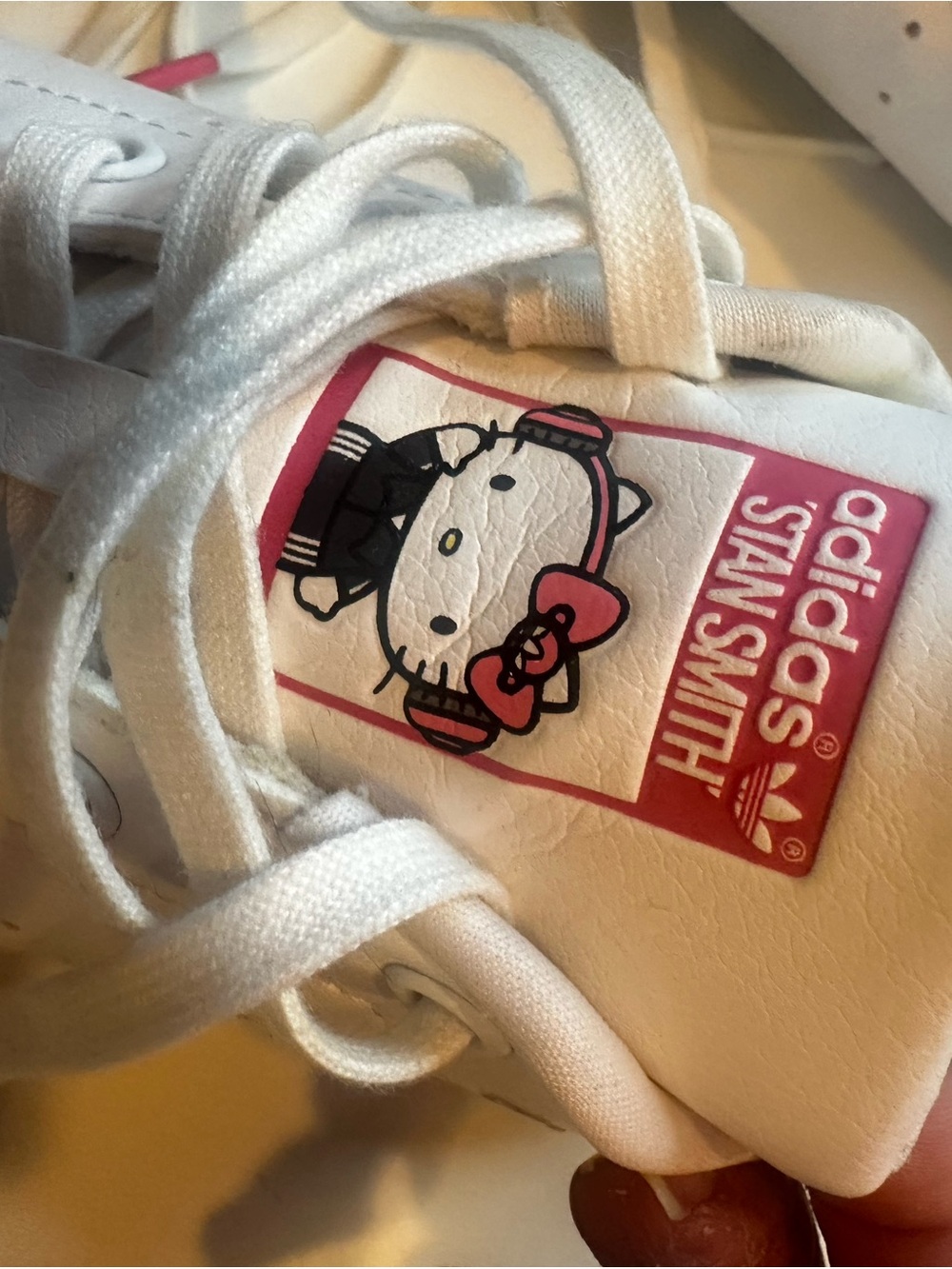 adidas White Stan Smith Sneakers with Pink Hello Kitty Tongue